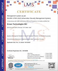 Krown Technologies ISO27001 Certificate