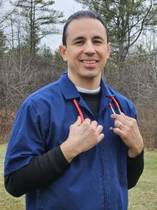 Dr. Jorge Adarraga at his practice of in home pet euthanasia in Ithana, NY.
