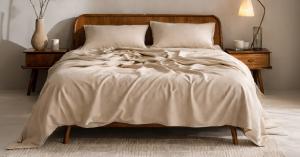 detailed close-up of luxury Egyptian cotton bedding fabric by Beddora showing soft weave texture and high-quality textile material