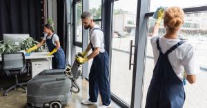 Professional commercial cleaning team maintaining hygiene and sanitation in a Canadian commercial facility.