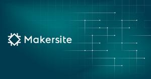 Makersite logo on green background with white data grids