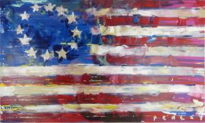 There are two acrylic paintings on canvas from Steve Penley (American, b. 1964) in the auction. Lot #21 is titled Betsy Ross American Flag, 60 inches by 36 inches. Estimate: $4,000-$6,000
