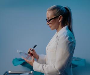 Dr. Beth Collins labels medical equipment