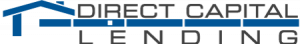 Direct Capital Lending logo featuring a stylized blue and gray house icon with a prominent "D" integrated into the structure, positioned above the company name in clean, professional typography.