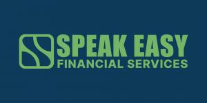 Speak Easy Financial Services logo in light green on a dark blue background, with a rounded square icon containing an abstract leaf or path design beside the company name.