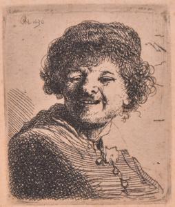  Etching, Self Portrait: Etching, Self Portrait in a Cap, Laughing, Rembrandt Van Rijn (Dutch, 1606-1669), dated 1630 