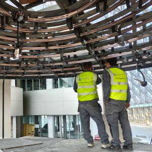 Custom eight planets STEM exhibit, interactive science museum exhibit installed in Kutaisi Tech Hub