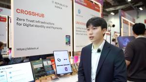 Siho Kim, CMO of Crosshub, introduced the V-Pay Voice AI Solution at the Korea Pavilion during GITEX AI ASIA 2026 in Singapore.