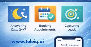 TeleIQ is an AI-powered phone answering service that handles calls, books appointments, and captures leads 24/7