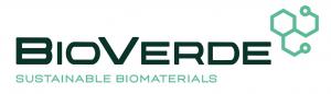 BioVerde wordmark in dark green with a mint-green molecular graphic and the tagline “Sustainable Biomaterials.”