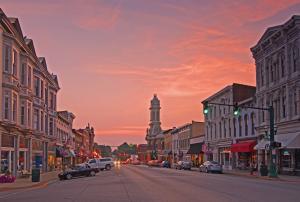 Sunset at historic downtown Georgetown, Kentucky