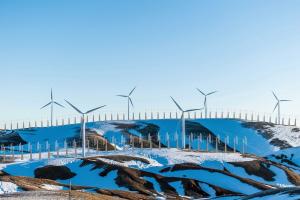 Sustainable energy rendering for wind energy on mountain range in Greece