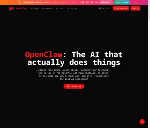 Open-Claw.org homepage hero featuring OpenClaw managed cloud hosting