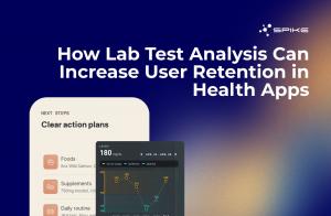 Banner showing a health app dashboard with lab test trends and the text “How Lab Test Analysis Can Increase User Retention in Health Apps.”