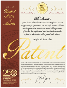 Cover of a US Patent Certificate