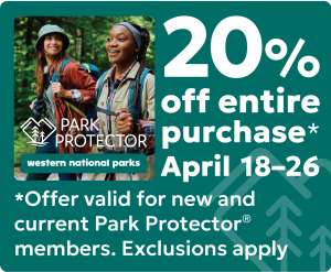 Two people enjoy the outdoors as part of information about Western National Parks' Park Protector Week.