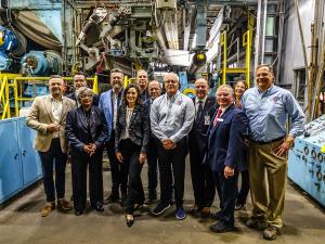 Tour of Legacy Port Huron Paper. Group photo from left: John Veldman, COO BMI, Sander Eskes, partner Business EQ,  Anita Ashford, Mayor Port Huron, Paul Veldman, CEO BMI, Governor Gretchen Whitmer, Ralph Segers, partner Business EQ, Peter van den Dool, pa