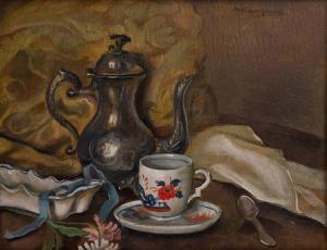 Oil on board painting by Henri Manguin (French 1874-1949), titled Still Life with Teapot and Teacup. Estimate: $10,000-$15,000