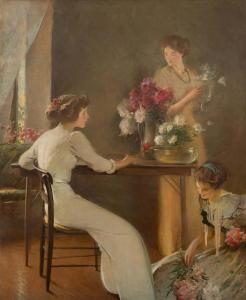 Oil on canvas by John White Alexander (American, 1856-1915), titled Her Birthday (1913), 79 ¼ inches by 64 ½ inches. Estimate: $300,000-$500,000