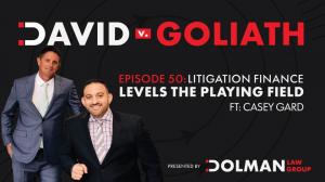 David and Goliath Episode 50 Litigation Finance Title Card