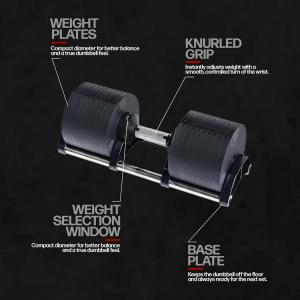 The MB Pro Adjustable Dumbbells provide a versatile fitness solution in a compact form, adjustable from 10 to 100 lbs.