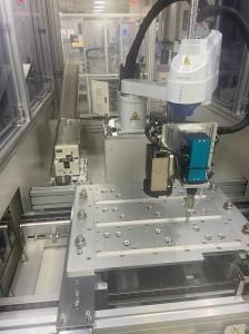 Vicomm robotic screw fastening system performing high-speed tests on screws of different sizes and torque levels with real-time torque monitoring in an automated production line