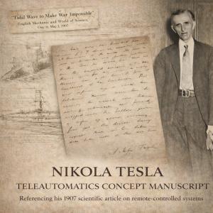 Nikola Tesla signed holograph manuscript page from “Tidal Wave to Make War Impossible,” an article he authored that was published in English Mechanic and World of Science in May 1907.