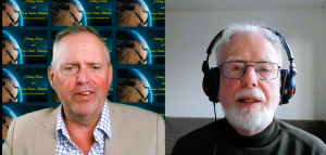 Paul Rushworth-Brown speaking with a guest during a recorded interview session