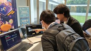 Mario Putong, Senior XR and AI Developer, demonstrating FXMedia's AI medical simulation at NUS event, EAFONS 2026