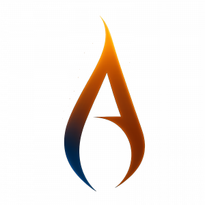 Afterburn Advisory flame mark — copper and blue gradient letter A formed as a rising flame 