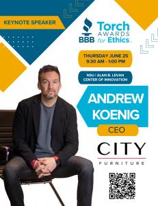 2026 Torch Awards for Ethics Keynote Speaker Andrew Koenig, CEO of CITY Furniture