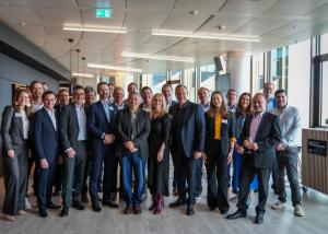 Erel Margalit, Founder and Executive Chairman of JVP (center), with leaders from Frankfurt's financial sector at the PwC Experience Center in Frankfurt