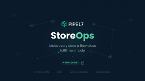 Pipe17 StoreOps hero graphic with connected network nodes and text about store fulfillment, BOPIS, ship-from-store, and mobile execution.