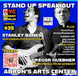 performances by Gregory Huebner, Stephen Hill, Stanley Banks, Up Front 1 and many more. Honoree, Radio Rahim at the historical Abrons Arts Center NYC