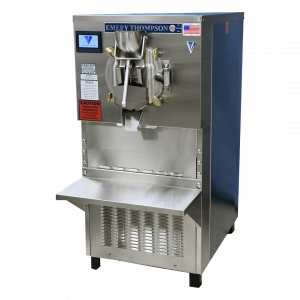 Commercial Emery Thompson 24 Quart ice cream machine with a stainless steel cabinet for making ice cream, gelato, and sorbet.