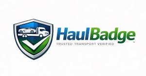 HaulBadge auto transport carrier verification platform logo — free DOT and MC number lookup tool