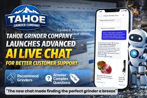 Tahoe Grinder Company AI live chat header image showing smart shopping assistant for weed grinders, smoking accessories, and 24/7 customer support.