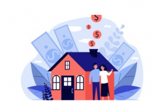 home with money signs in and around