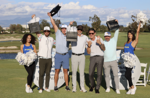 1st Place Team EPIC with Rams Cheerleaders: Vinny Perricone, John Fyke, Chris Justice, Richie Hogan, & David Heil from David August Inc.