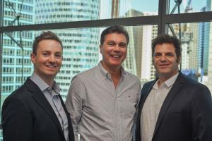 Image of Thomas Atkinson, co-founder of FXE, Dan Jowett, CEO of Openmarkets, and Tyrone Abela, co-founder of FXE.
