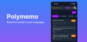 Polymemo multilingual content platform logo and tagline - Read the world in your language