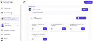 AI-powered reply suggestions in Terapage’s Community to guide participants with relevant, thoughtful responses and comments, making discussions more engaging and easier to participate in.