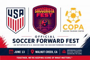 SocceristaFest logo alongside U.S. Soccer and COPA Soccer Training Center logos announcing official Soccer Forward Fest recognition