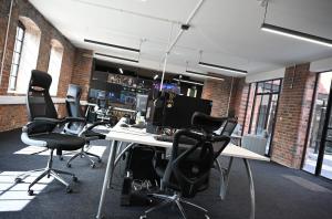 Wide view of B1 Studios production space in Birmingham UK with cameras lighting and music equipment