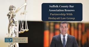 New York Attorney Al Hedayati in press release title image reading, “Suffolk County Bar Association Renews Partnership With Hedayati Law Group”.