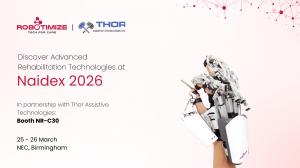 Robotimize Group and Thor Assistive Technologies co-branded event graphic for Naidex 2026