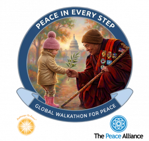 Honorng the Monk’s Walk for Peace as they receive a gift from a young girl along their path.