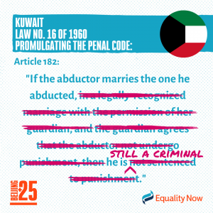 Graphic about Kuwait Article 182 that enables a rapist to escape punishment by marrying his victim