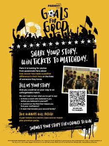 Poster for the goals for good campaign to submit stories how soccer changed your life