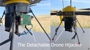 Pictured during prototype testing at Naval Postgraduate School’s Joint Interagency Field Experimentation program, the Detachable Drone Hijacker can be attached to a variety of unmanned aerial systems (UAS).
